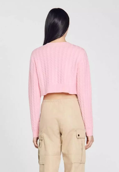 SD Elina Cable Knit Coatigan with faux pearl wool-cashmere cropped cardigan