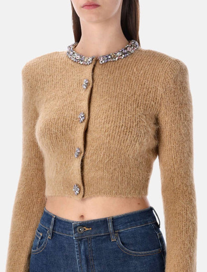3 Colors! SP Jewel-Embellished Alpaca-Blend Cropped Cardigan in Camel | Grey | Cream