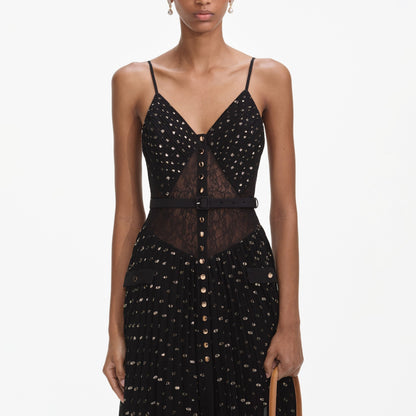 SP Black And Gold Chiffon Maxi Dress