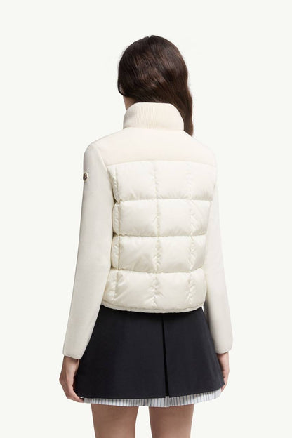MC Square-Quilted Padded Wool Zip-Up Cardigan
