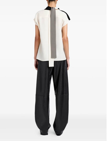 PS Elsa Asymmetric Crepe Cap Sleeve Color Block Top