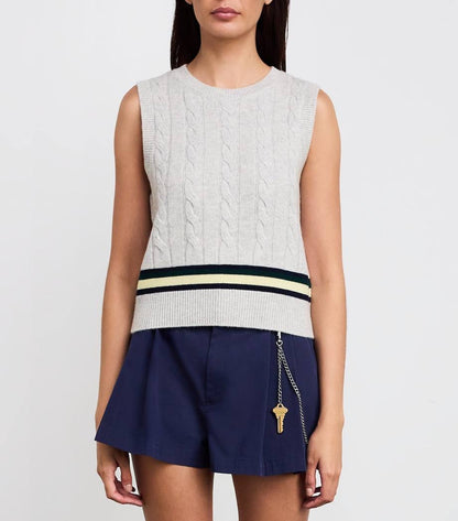 SD Maene Grey Wool-Cashmere Cable-Knit Sweater Vest