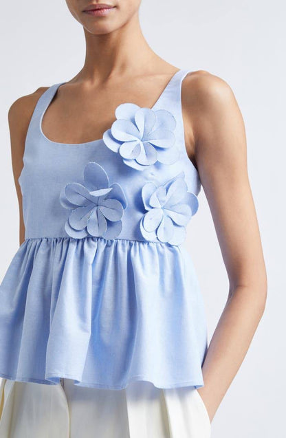 SG 3D Floral Appliqué Peplum Top | Shirt | Mini Skirt | Cotton Set