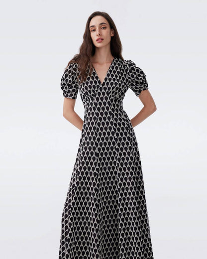 DVF Erick Cotton Puff Sleeve Midi Dress