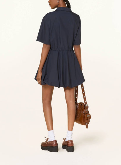 MJ Romimita Short-Sleeved Cotton Bubble Drawstring Mini Dress Shirtdress