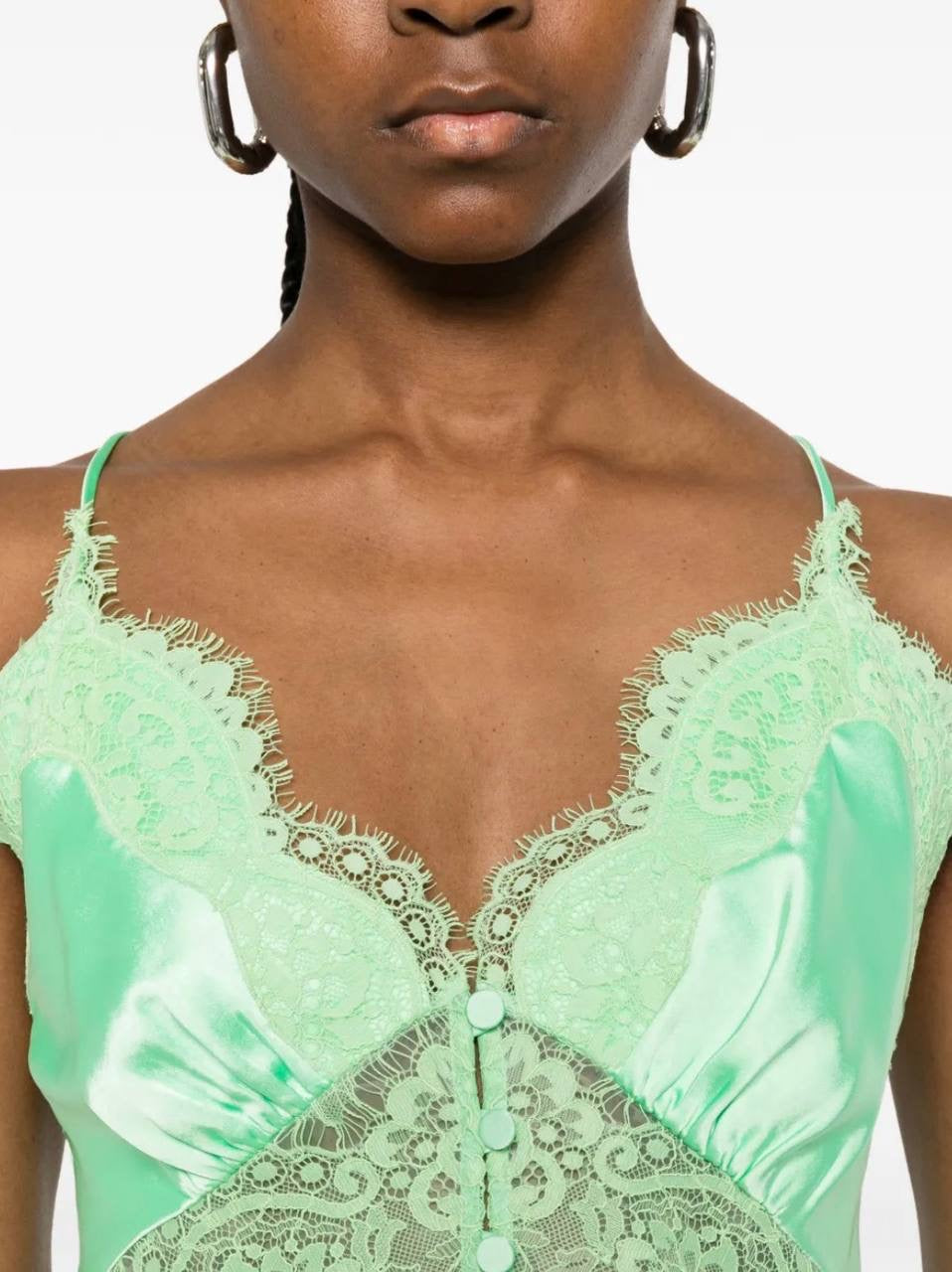 SP Green Satin Lace Cami Top