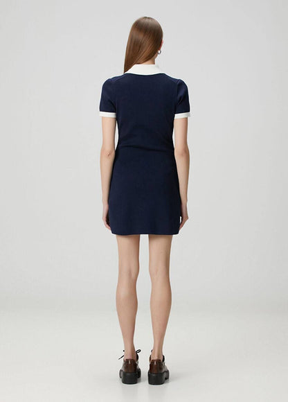 MJ Contrast Trim Polo Cotton-blend Mini Dress