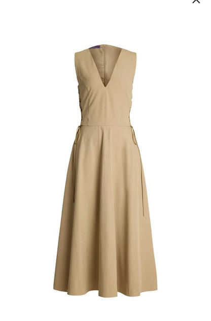 RL Renna Cotton Gabardine Lace Bodice Day Midi Dress