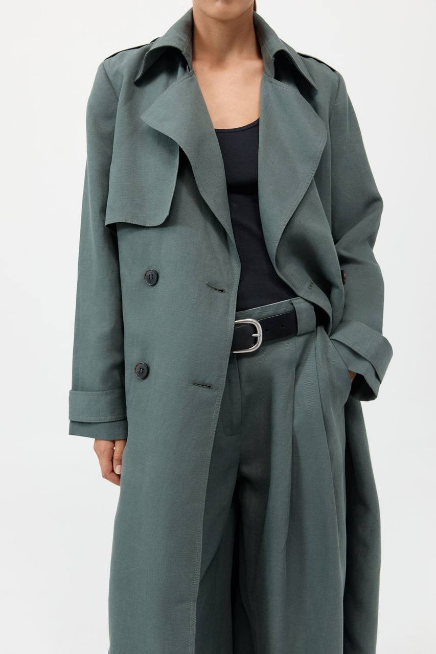 SA Soft Tailored Lyocell-Linen Long Trench Coat