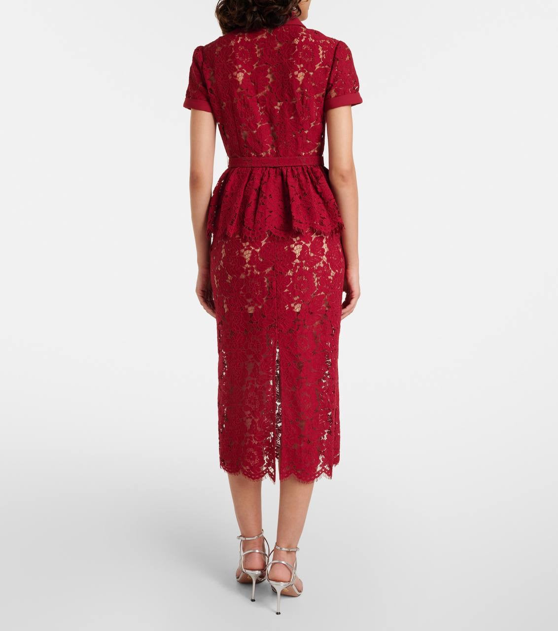 SP White & Red Lace Peplum Midi Dress