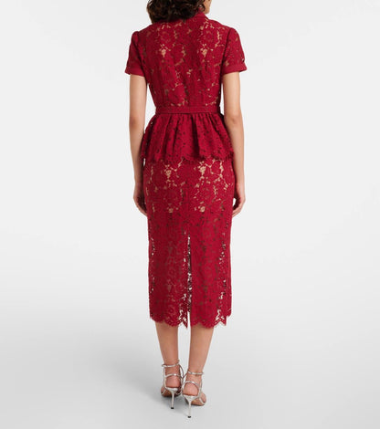 SP White & Red Lace Peplum Midi Dress