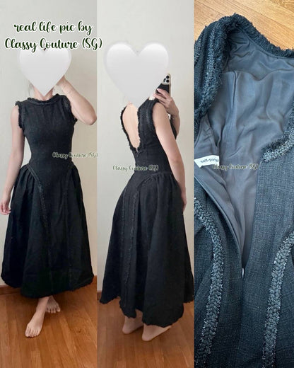 SP Black Boucle Sleeveless Open Back Midi Dress
