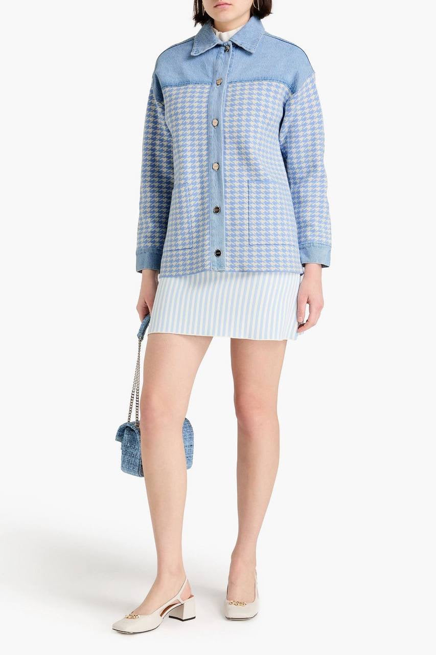 SD Houndstooth Denim-Paneled Shirt Jacket