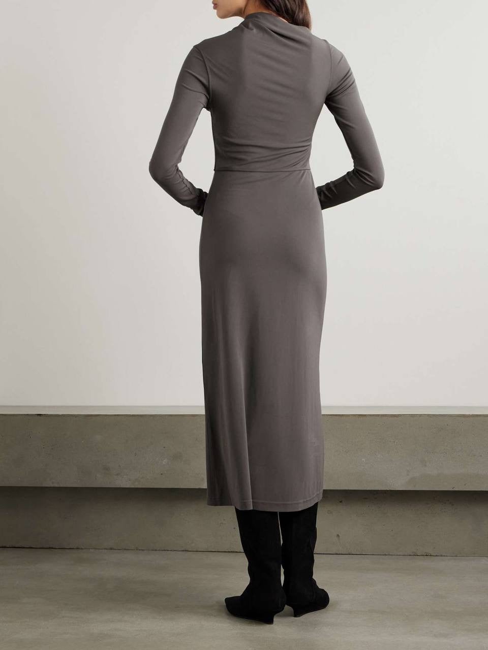 TOT Gathered Stretch-Jersey Midi Dress