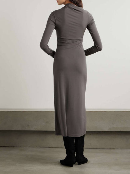 TOT Gathered Stretch-Jersey Midi Dress