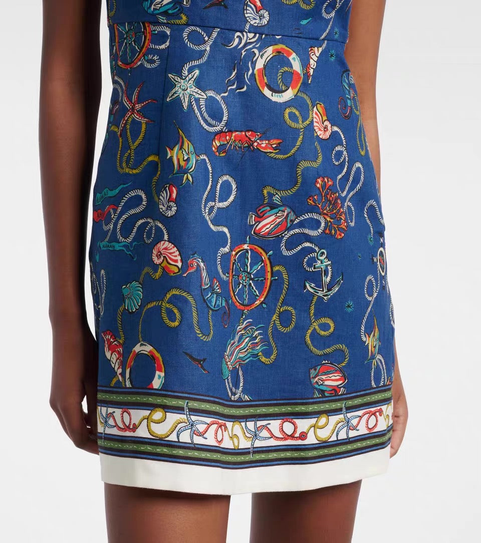 ALM Cove Printed Halterneck Linen Mini Dress