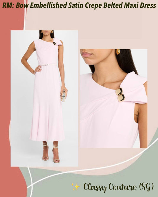 RM Bow Embellished Satin Crepe Belted Maxi Dress