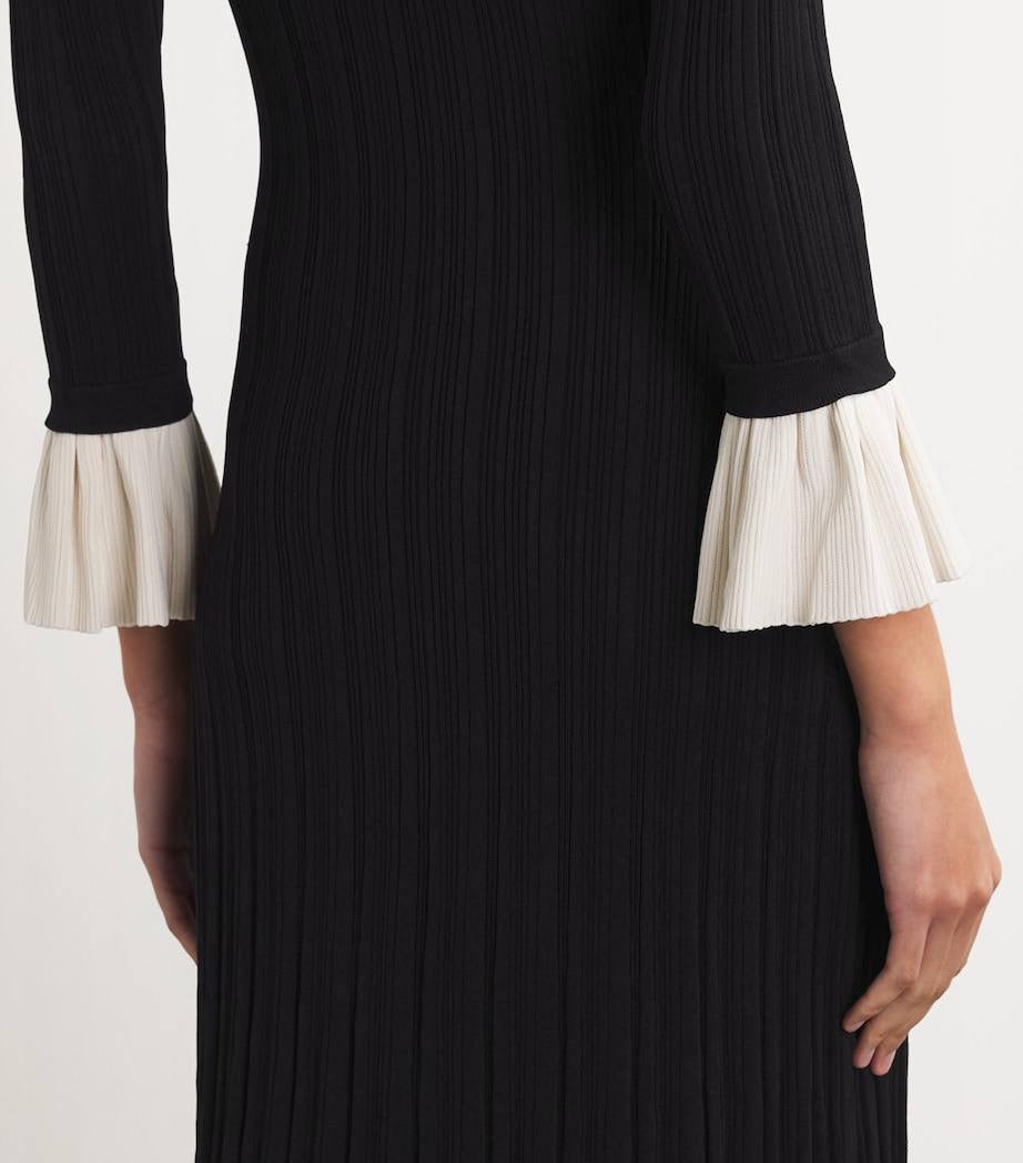 SD Knitted V Neck Contrast Sleeve Midi Dress in Navy blue & Black