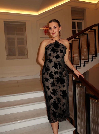 RX Harlan Velvet Devoré | Hayley Viscose-Silk Halter Midi Dress