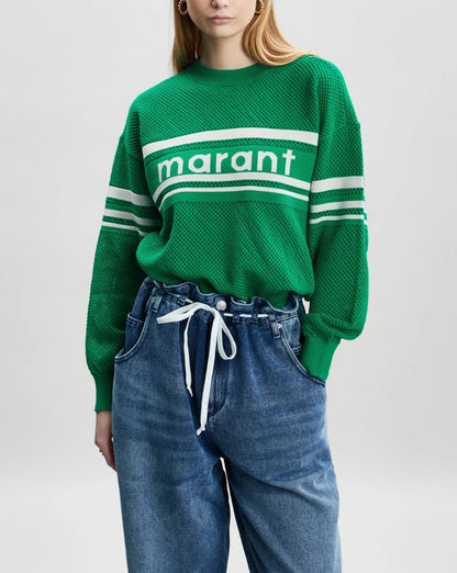 IM Arwen Emerald Cotton-Wool Blend Open Knit Sweater Pullover