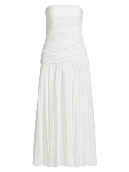 SK Arie Bandeau Pleated Cotton Midi Dress