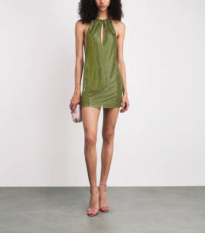 SP Olive Rhinestone Mini Dress