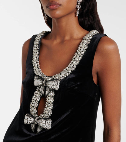 SP Black Velvet Bow Cut Out Shift Mini Dress
