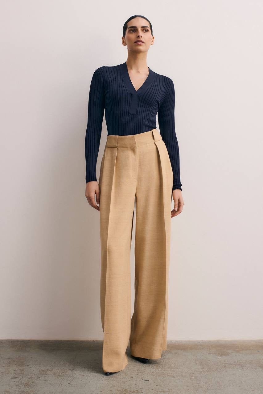 TF Orsett Viscose-blend Stretch Knit Long Sleeve Top in Navy blue