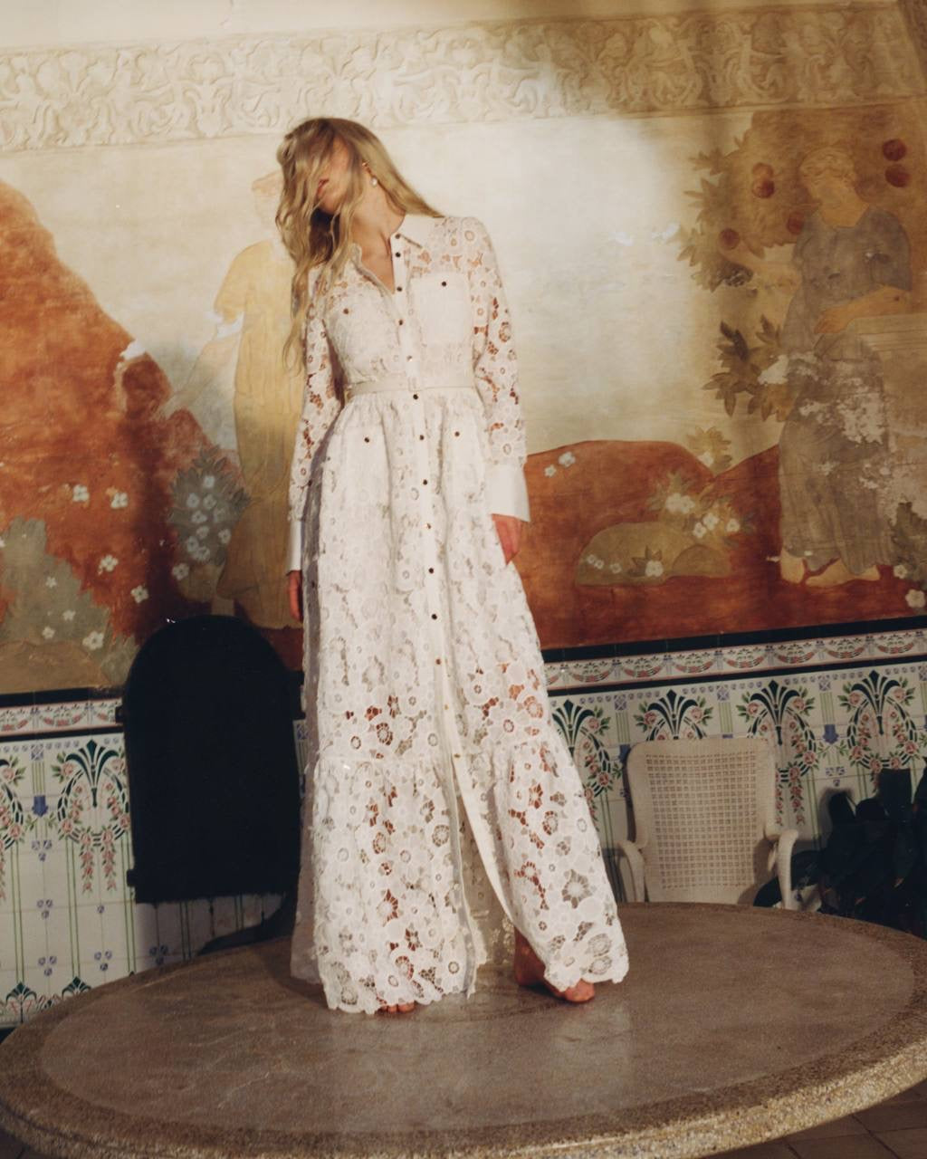 SP White Lace Collared Maxi Dress