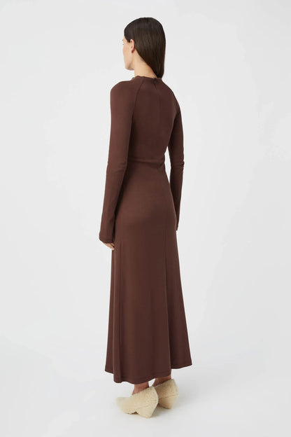 CM Cornell Cotton Long Sleeve Midi Dress in Hickory Brown