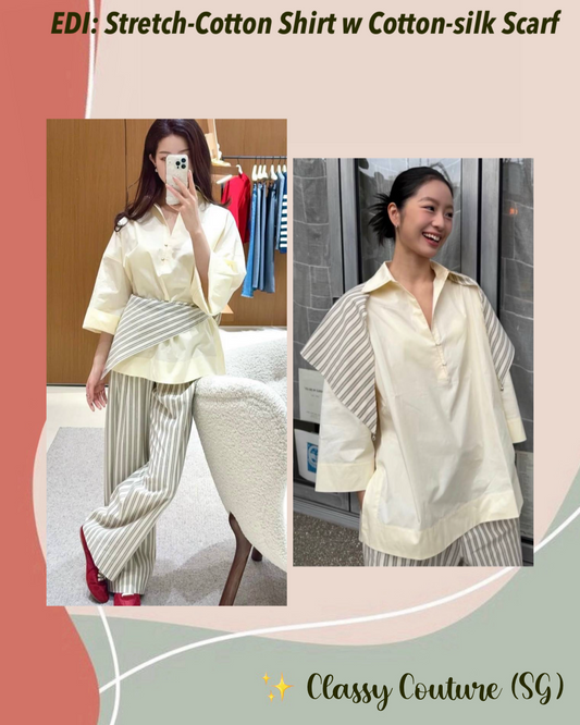 EDI Butter Yellow Stretch-Cotton Shirt w Cotton-silk Scarf