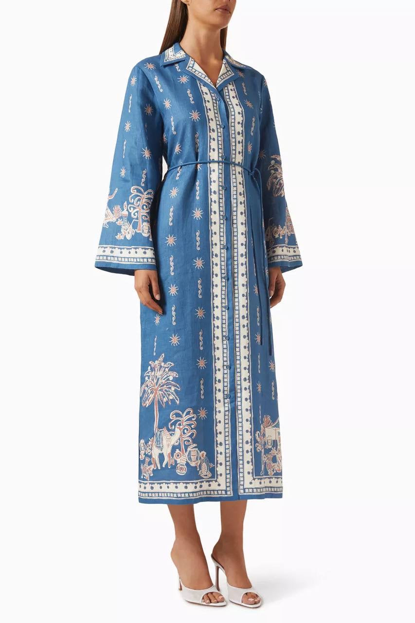 ALM Acacia Belted Linen Shirtdress Midi Dress