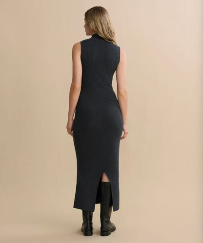 JK Celia Cotton-cashmere blend Sweater Sleeveless Midi Dress in Charcoal