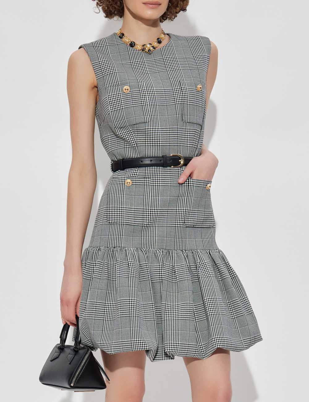 SP Prince of Wales Check Houndstooth Bubble Skirt Mini Dress