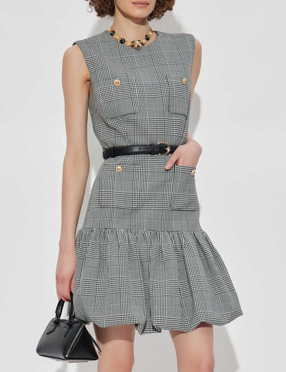 SP Prince of Wales Check Houndstooth Bubble Skirt Mini Dress