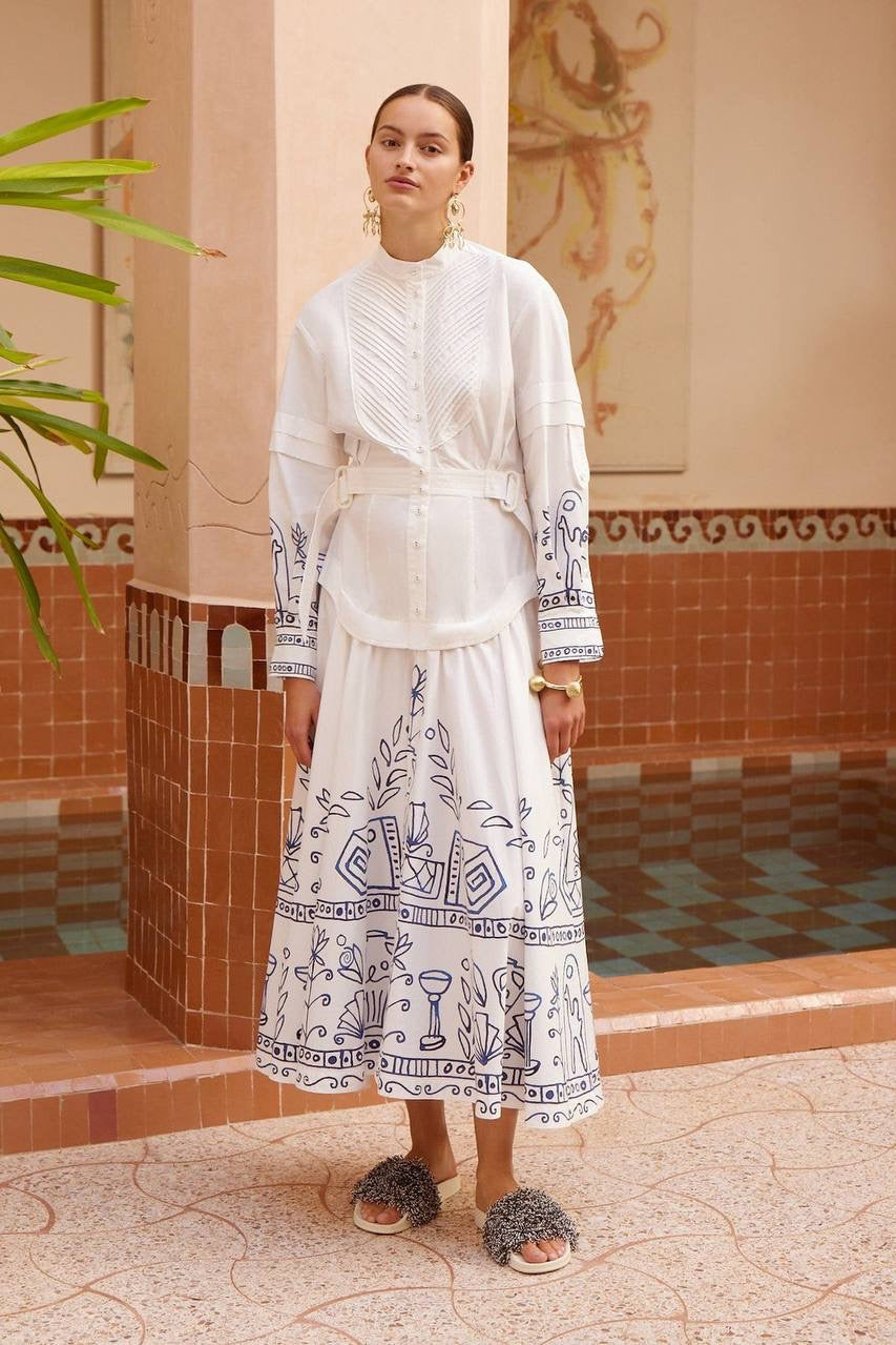 ALM Leela Button-down Belted Cotton Shirtdress Midi Dress