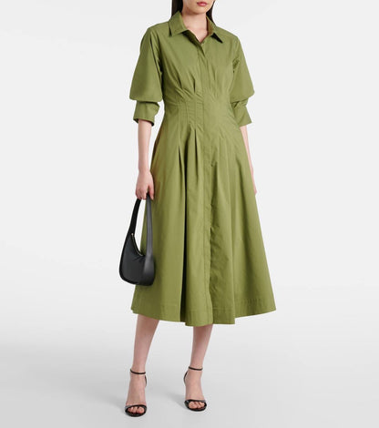 SK Jazz Pintuck Cotton-blend Midi Dress