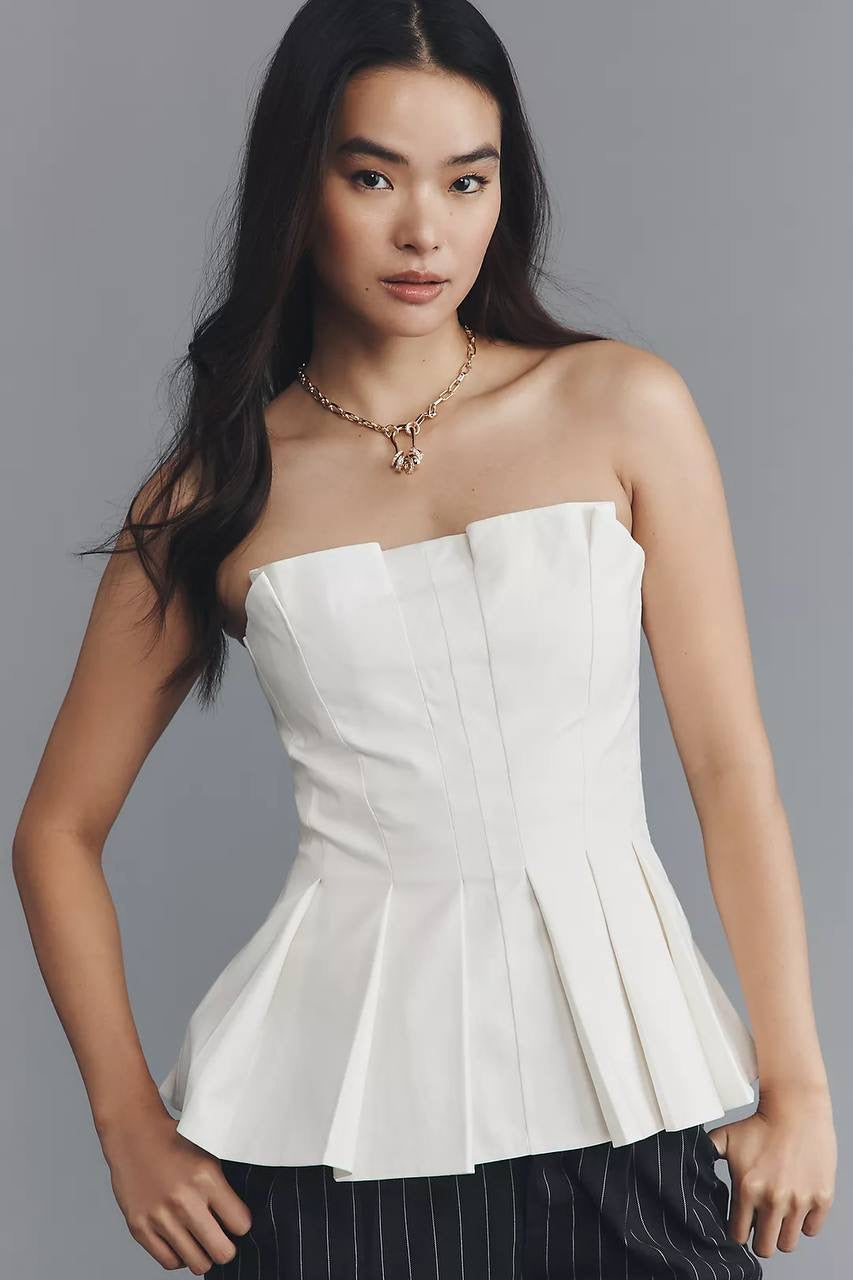 Ref Ashlyn Strapless Cotton Pleated Peplum Top