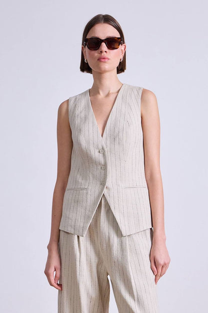 AA Helena Vest Top | Linaza Shorts | Bari Cropped Trousers | Striped Flax Set