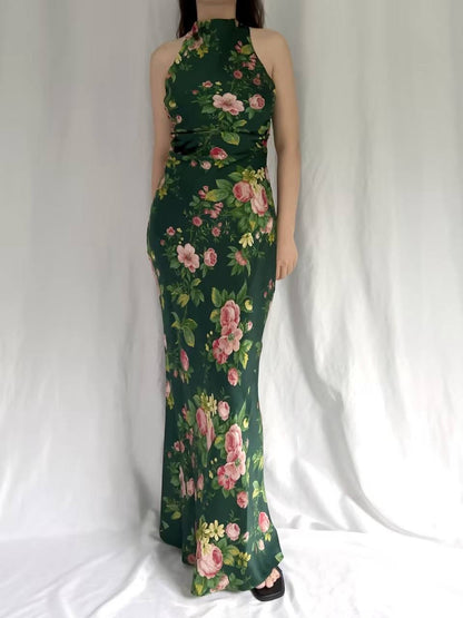Ref Anaiis Silk High Neck Maxi Dress in Belvedere Green
