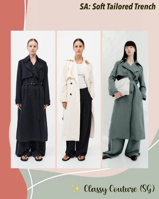 SA Soft Tailored Lyocell-Linen Long Trench Coat