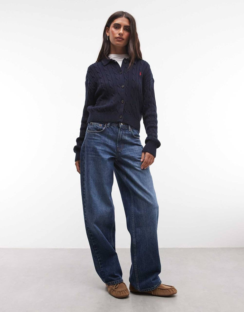 Polo Collar Mini Cable-Knit Cotton Cardigan