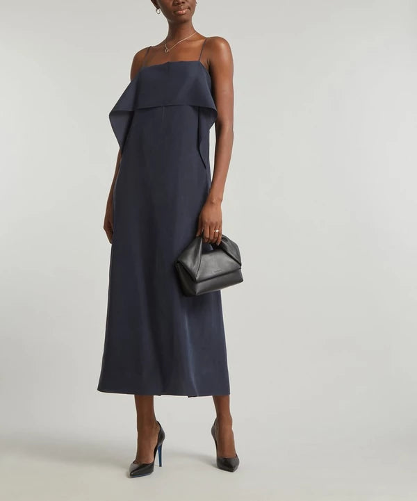 TOT Draped Silk Cami Top | Midi Dress in Navy