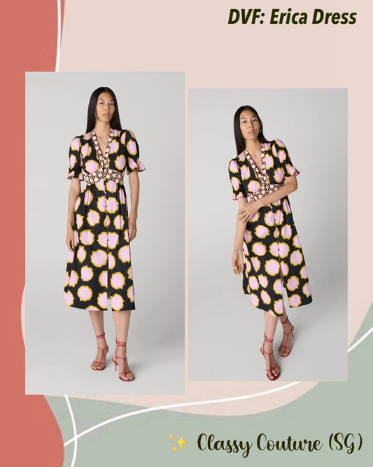 DVF Erica Stretch-cotton Midi Dress in Giant Ikat Stones Black/Pink