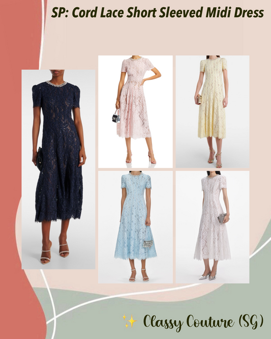 5 Colors! SP Cord Lace Embellished Short Sleeved Midi Dress in Yellow | White | Blue | Pink | Navy (with detachable nude inner slip)