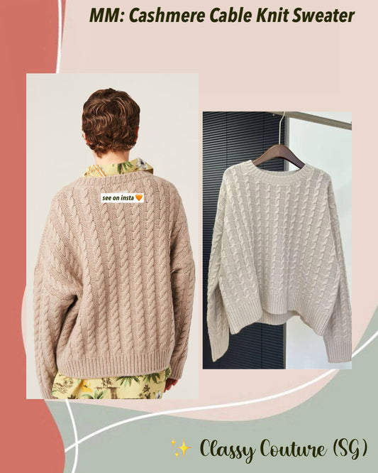 MM Cashmere Cable Knit Pullover Sweater in Sand Beige