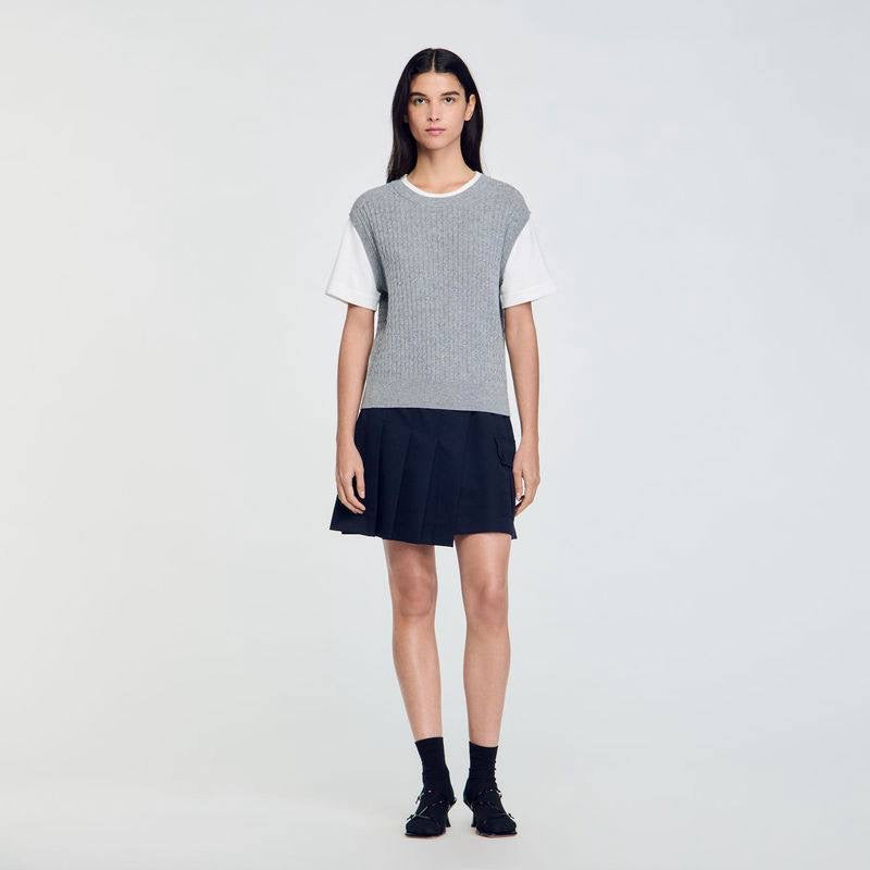 SD Dual-Material Knit Jumper T-shirt Top