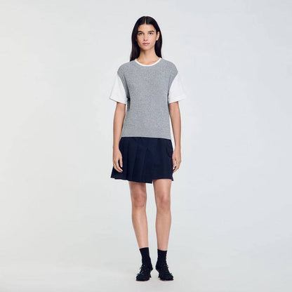 SD Dual-Material Knit Jumper T-shirt Top