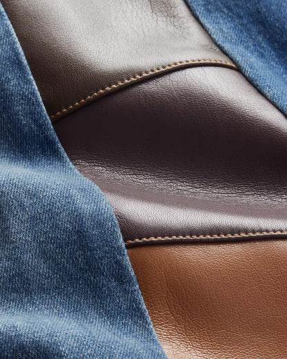 2 Styles! AO SB Vegan Faux-Leather Cutout Jeans in Patchwork Flare & Brown