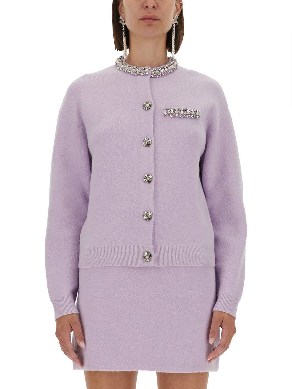 SP Lilac Purple Knitted Crystal-Trim Long Cardigan | Mini Skirt | Set